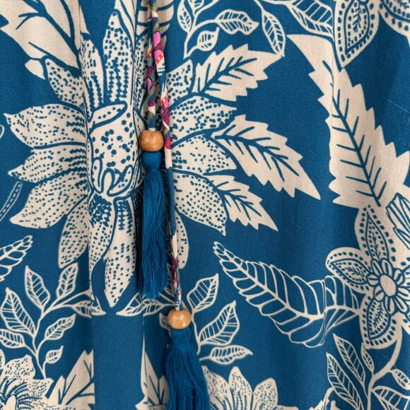 Natural Life Floral BOHO Maxi Skirt Womens Medium Blue Tan Tassled Drawstring - Picture 7 of 10